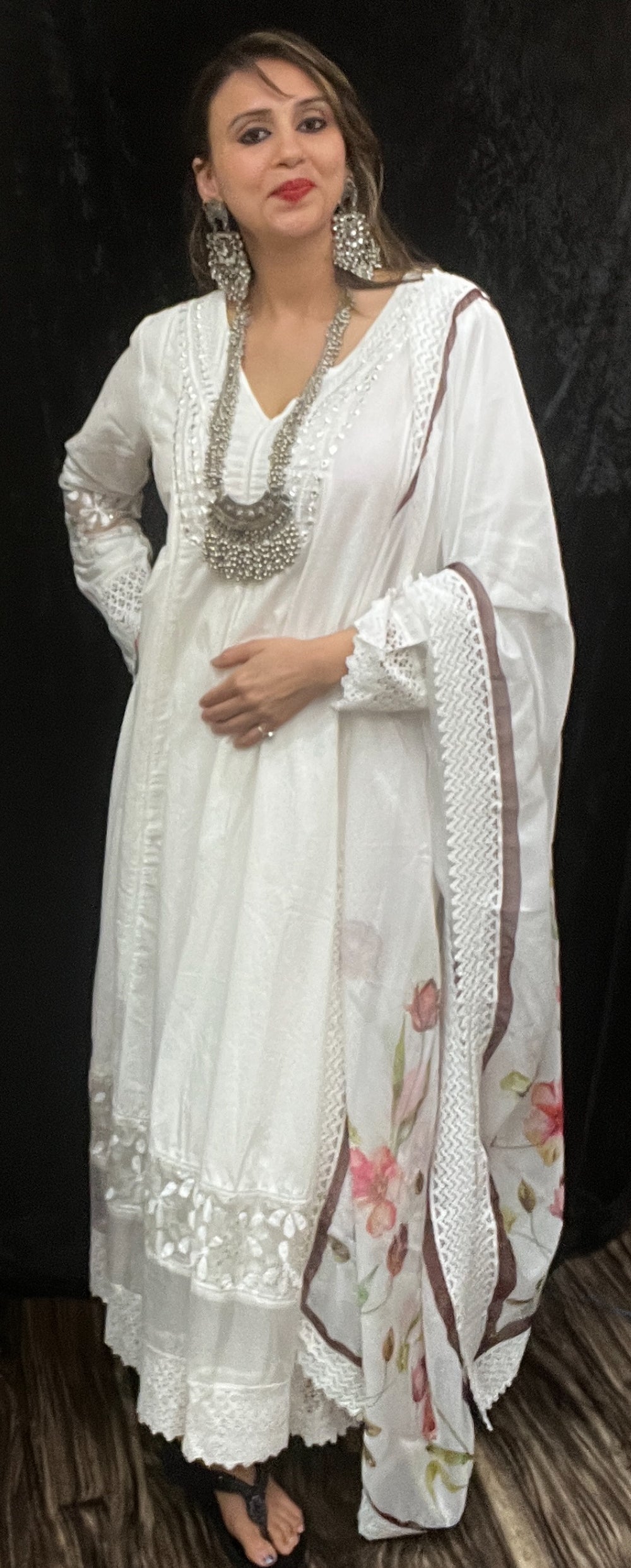 Elegant White Cotton Anarkali Dress